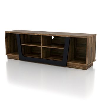 ENITIAL STAR Hart Wood 6-Shelf TV Stand in Light Hickory Brown