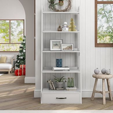 ENITIAL STAR Ploomer Transitional Wood 1-Drawer Bookcase in White
