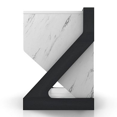 ENITIAL STAR Glanz 24W Wood 1-Drawer Nightstand in White Marble