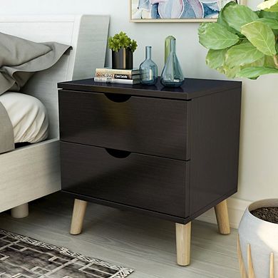 ENITIAL STAR Enora Adult Modern 2-Drawer Nightstand, Cappuccino