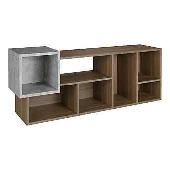 ENITIAL STAR Mulle Contemporary 7-Shelf Geometric Bookcase, Honey Walnut