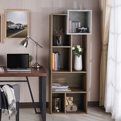 ENITIAL STAR Mulle Contemporary 7-Shelf Geometric Bookcase, Honey Walnut