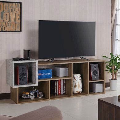 ENITIAL STAR Mulle Contemporary 7-Shelf Geometric Bookcase, Honey Walnut