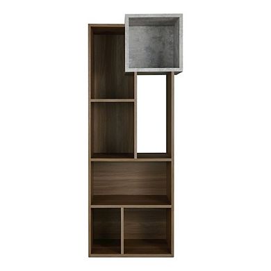 ENITIAL STAR Mulle Contemporary 7-Shelf Geometric Bookcase, Honey Walnut