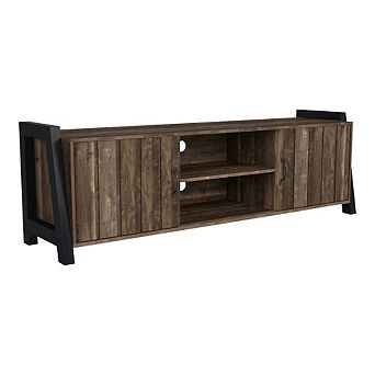 ENITIAL STAR Acres Farmhouse Wood 6-Shelf TV Console in Brown