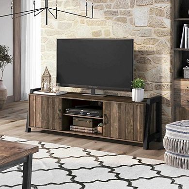 ENITIAL STAR Acres Farmhouse Wood 6-Shelf TV Console in Brown