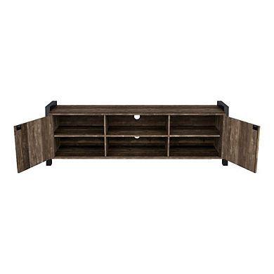 ENITIAL STAR Acres Farmhouse Wood 6-Shelf TV Console in Brown