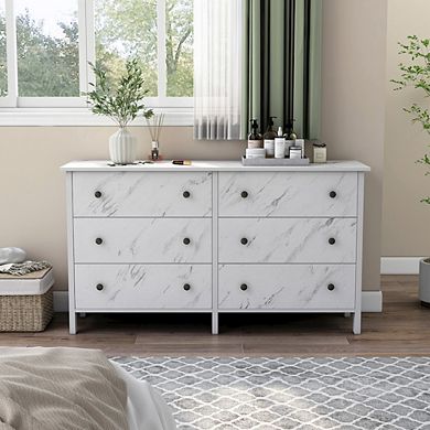 ENITIAL STAR Knott Contemporary Wood 6-Drawer Dresser in White
