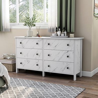 ENITIAL STAR Knott Contemporary Wood 6-Drawer Dresser in White