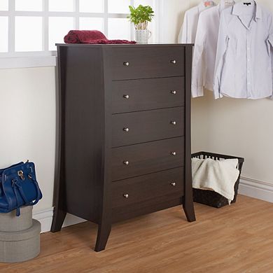 ENITIAL STAR Arango Espresso Wood 5 Tall Drawer Dresser Chest