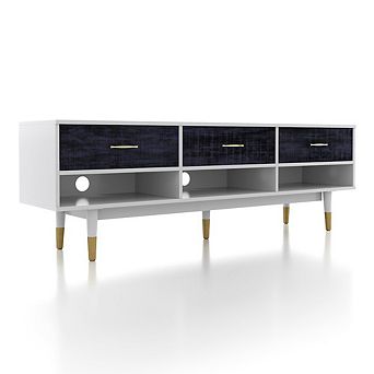 ENITIAL STAR Fabiano 3-Drawer and 3-Shelf Solid Wood 70 TV Stand, Rustic Navy Blue