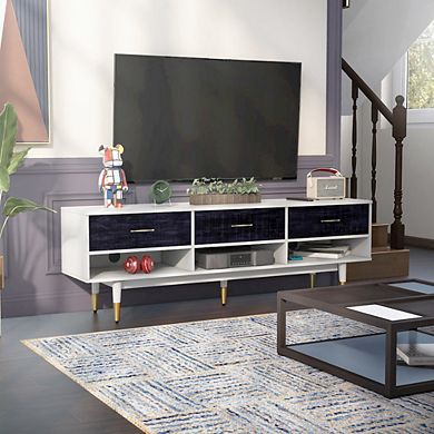 ENITIAL STAR Fabiano 3-Drawer and 3-Shelf Solid Wood 70 TV Stand, Rustic Navy Blue