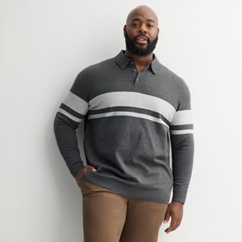 Big & Tall Sonoma Goods For Life® Long Sleeve Striped Sweater Polo