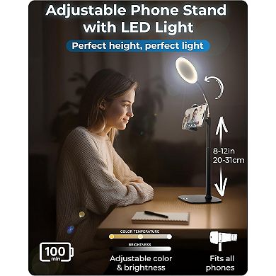 Phone Stand for Recording with Light for Desk,ChatStand Halo 9-14" Adjustable