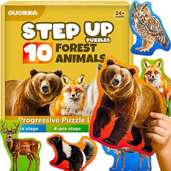 QUOKKA Floor Puzzles for Kids 2-4 8 Forest Animal Shapes, 40 Pieces, Extra Thick Cardboard