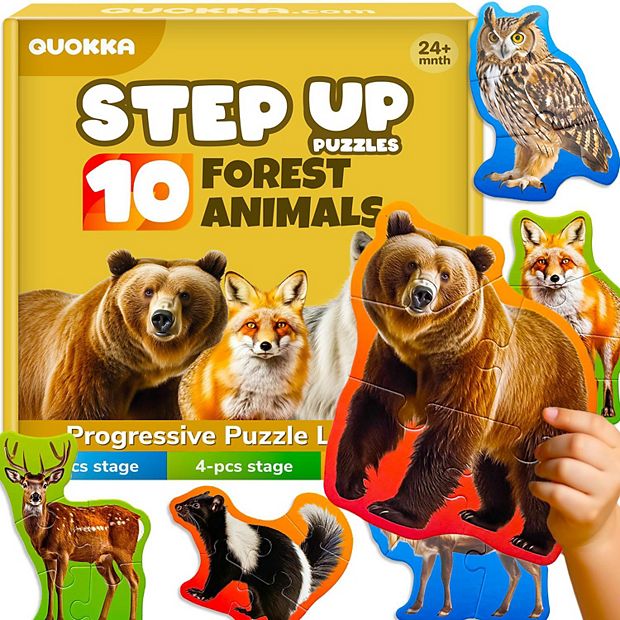 QUOKKA Floor Puzzles for Kids 2-4 8 Forest Animal Shapes, 40