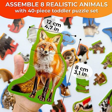 QUOKKA Floor Puzzles for Kids 2-4 8 Forest Animal Shapes, 40 Pieces, Extra Thick Cardboard