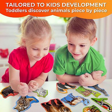 QUOKKA Floor Puzzles for Kids 2-4 8 Forest Animal Shapes, 40 Pieces, Extra Thick Cardboard