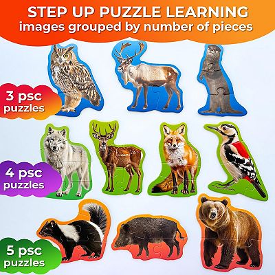 QUOKKA Floor Puzzles for Kids 2-4 8 Forest Animal Shapes, 40