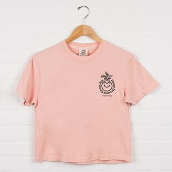 S.W.Smiley Plant Dreams Grow Joy Outline - Women's Boxy Crop Top Graphic T-Shirt