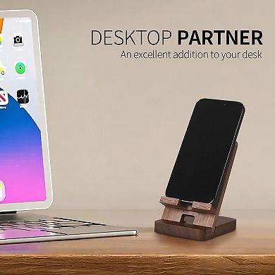 Natural Walnut Wood Desk Phone Stand, Magnetic, Portable