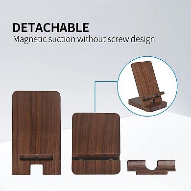 Natural Walnut Wood Desk Phone Stand, Magnetic, Portable