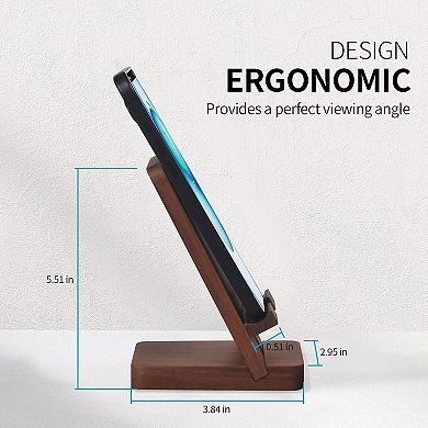 Natural Walnut Wood Desk Phone Stand, Magnetic, Portable