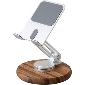 Wood Cell Phone Stand for Desk, Foldable 360 Rotating Cell Phone Holder