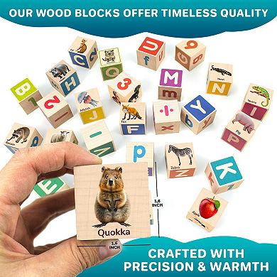 QUOKKA Montessori Wooden ABC Blocks 35 Realistic Alphabet & Number Learning Toys for Kids 2-4