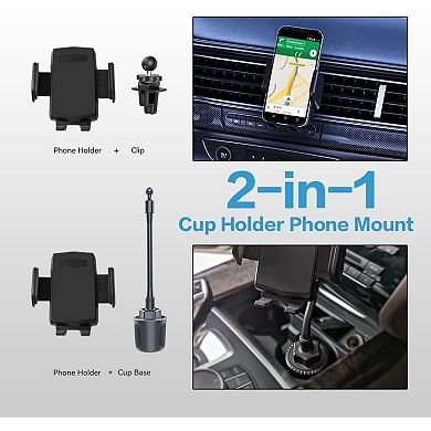 Adjustable Gooseneck Cup Holder Phone Mount, 360° Rotation, One-Button Release