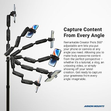 Adjustable Overhead Arm for Phones & Tablets with Ring Light