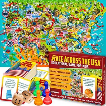 QUOKKA Educational US Geography Game 120 Cards, Indoor & Outdoor Play for Family & Kids