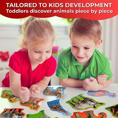 QUOKKA Floor Puzzles for Toddlers 2-4 - 8 Realistic Safari Animal Shapes - Extra-Thick 40-Piece Set