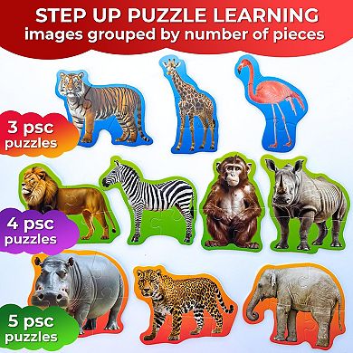 QUOKKA Floor Puzzles for Toddlers 2-4 - 8 Realistic Safari Animal Shapes - Extra-Thick 40-Piece Set