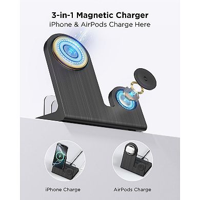 Magnetic 3-in-1 Charger for iPhone, iPad, & AirPods: Space-saving