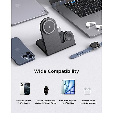 Magnetic 3-in-1 Charger for iPhone, iPad, & AirPods: Space-saving