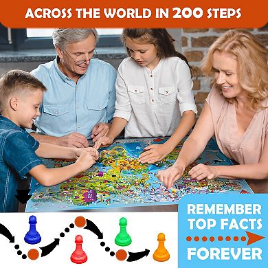 QUOKKA Learning Board Game Geography & World Facts, 100 Cards, 1-10 Players, for Kids and Family
