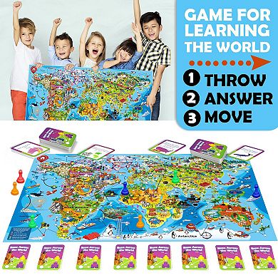 QUOKKA Learning Board Game Geography & World Facts, 100 Cards, 1-10 Players, for Kids and Family