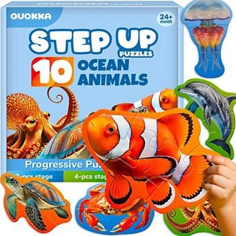 QUOKKA Floor Puzzles for Kids 3-5 8 Realistic Ocean Animals, Extra-Thick Cardboard, 40 Big Pieces