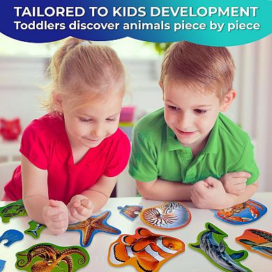 QUOKKA Floor Puzzles for Kids 3-5 8 Realistic Ocean Animals, Extra-Thick Cardboard, 40 Big Pieces