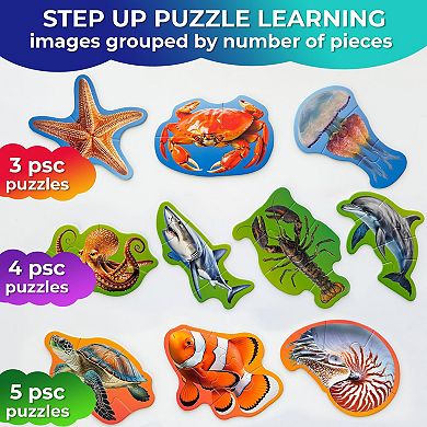 QUOKKA Floor Puzzles for Kids 3-5 8 Realistic Ocean Animals, Extra-Thick Cardboard, 40 Big Pieces