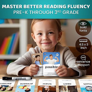 QUOKKA Sight Words 520 Flash Cards for Kids Real Images, Bold Font, 5 Levels, Dry-Erase Rings Set