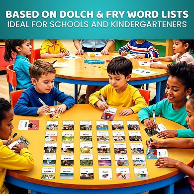 QUOKKA Sight Words 520 Flash Cards for Kids Real Images, Bold Font, 5 Levels, Dry-Erase Rings Set