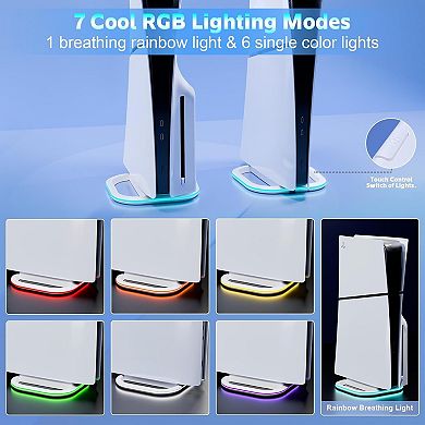 Vertical Stand for PS5/PS5 Slim/PlayStation Pro Consoles,Holder with 7 RGB Lights