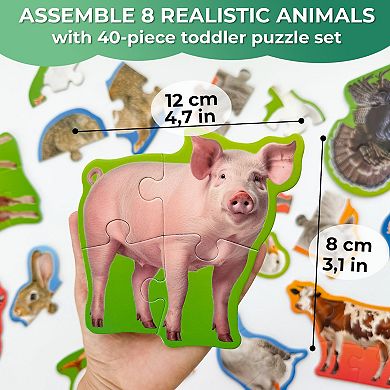 QUOKKA 8 Large Farm Animal Floor Puzzles Extra-Thick 40-Piece Learning Set for Kids Ages 2-4