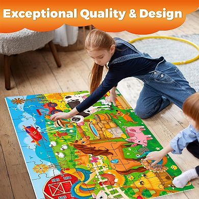 QUOKKA Giant Floor Puzzle 2x3 Feet 48 PCS Farm for Kids 4-6 Years Extra-Thick Educational Puzzles