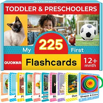 QUOKKA 225 Flash Cards Alphabet & First Words Flashcards for Toddlers 1-3 Years - Toys for Learning
