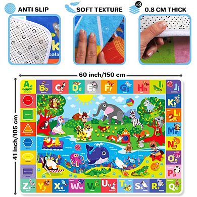 QUOKKA Baby Floor Play Mats with Animals & Alphabet for Kids 2-5 Years Old Soft Rug Non-Slip Pads