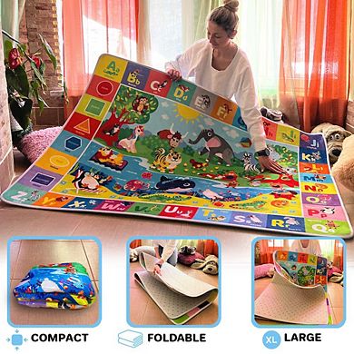 QUOKKA Baby Floor Play Mats with Animals & Alphabet for Kids 2-5 Years Old Soft Rug Non-Slip Pads