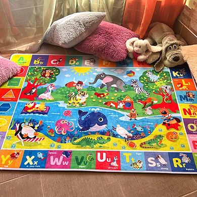 QUOKKA Baby Floor Play Mats with Animals & Alphabet for Kids 2-5 Years Old Soft Rug Non-Slip Pads